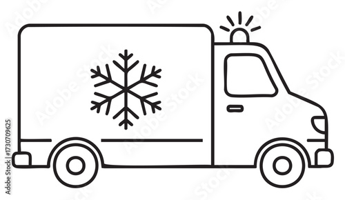 Outline drawing of refrigerated truck with snowflake design - stock vector