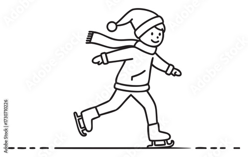 Young caucasian child ice skating in winter attire illustration - stock vector
