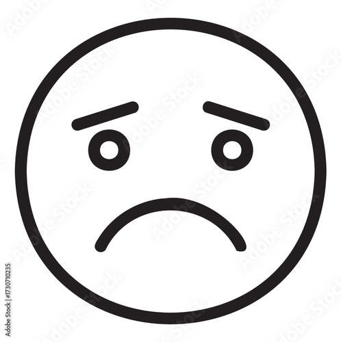 Sad face emoticon with frown and downturned eyes - stock vector