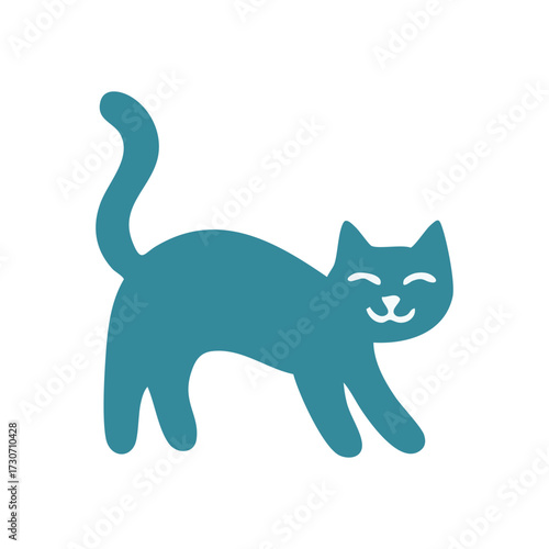 Happy Feline Friend Stylized Icon. A charming illustration of a cheerful blue domestic animal. Its friendly demeanor and gentle walk symbolize peace, joy, and companionship.