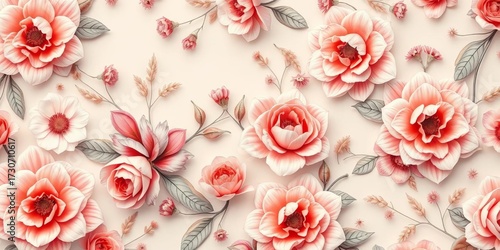 Elegant, continuous floral pattern with soft hues and intricate details,  scrapbooking,  texture