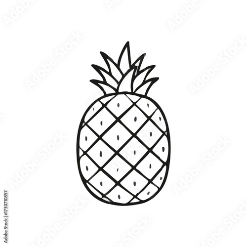 Cute Pineapple Line Art Doodle. Delightful illustration of an exotic ananas, ideal for adding a summery vibe. This fruit symbolizes welcoming, warmth, friendship, and hospitality.