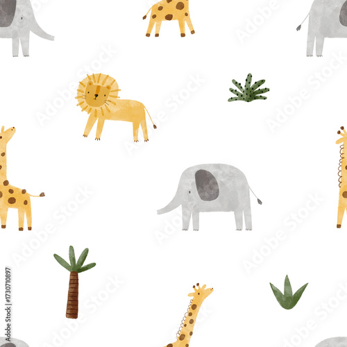 Canvas Print Watercolor safari animals cute illustration