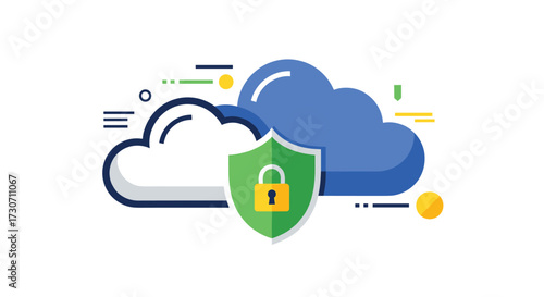 Secure your data with advanced cloud protection featuring a prominent shield and padlock emblem safeguarding digital assets