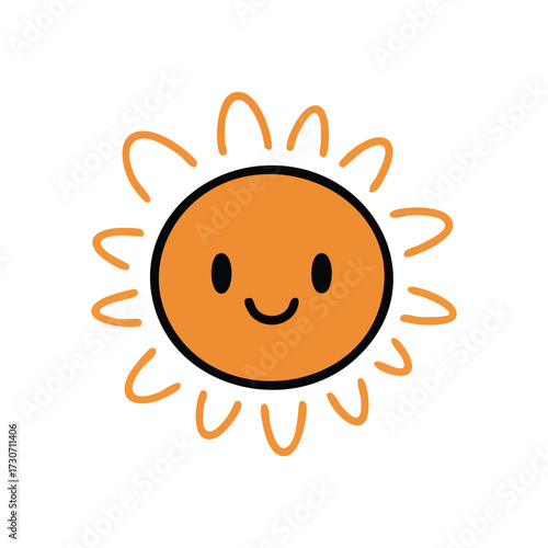 Cheerful Doodle Sun Face Artwork. This vibrant cartoon star, with a friendly expression, radiates happiness and warmth. Perfect for projects needing a bright, optimistic feeling.