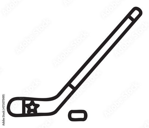 Hockey stick and puck outline icon for sports equipment design - stock vector
