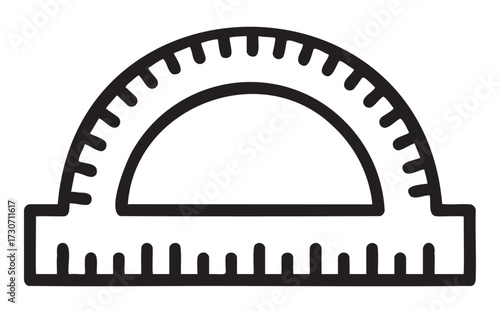 Black and white protractor icon: measuring instrument for angles and geometry - stock vector