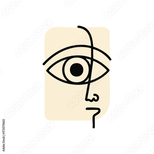 Abstract Face Gaze Art. This artistic line drawing portrays deep observation and inner thought with minimalist elegance. Its modern design symbolizes perception and individual perspective.