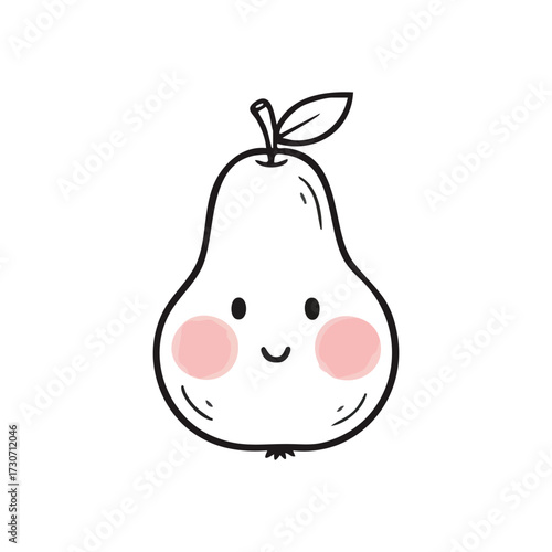 Adorable Smiling Pear Icon. This charming fruit illustration radiates joy with a pleasant expression and sweet rosy cheeks. Perfect for playful designs.