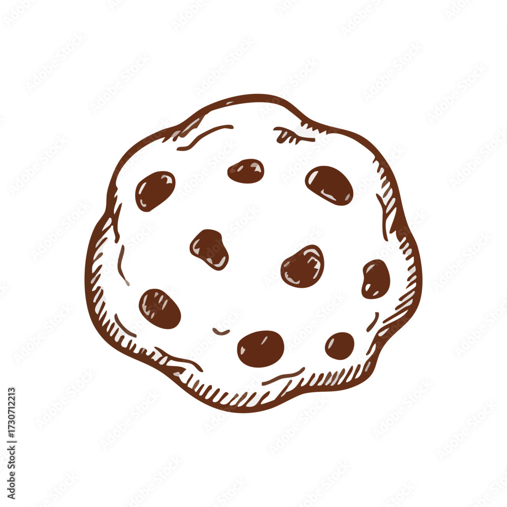 Fototapeta premium Classic Chocolate Chip Cookie Art. Rustic drawing of a delicious baked confection, evoking feelings of cozy moments, homemade treats, and pure enjoyment.