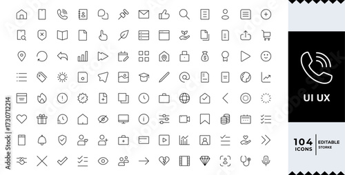UI UX Line Icon Set Modern Minimal Outline Interface Symbols,Web and App UI UX,User Interface and Experience Icons