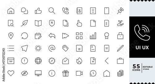 UI UX Line Icon Set Modern Minimal Outline Interface Symbols,Web and App UI UX,User Interface and Experience Icons