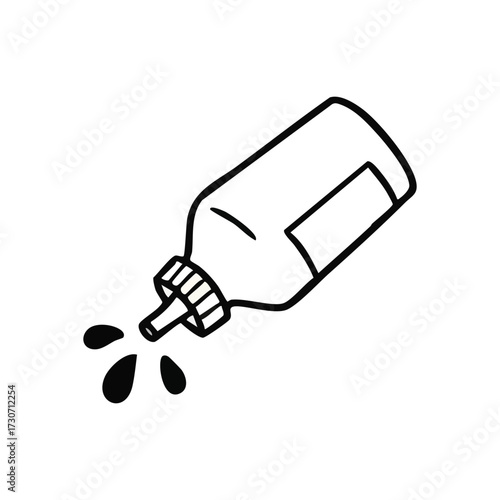 Cartoon Sauce Squeeze Drawing. Whimsical line art shows a container releasing fluid droplets. It symbolizes culinary zest and adding delicious flavor.