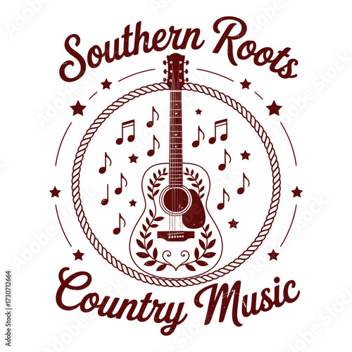 Cowgirl Music Graphic Print Design,  Retro Western Country Festival Artwork with Vintage Roses, Cowboy Song Typography, and Stylish T-Shirt Print for Stickers, Apparel, and Country Music Culture