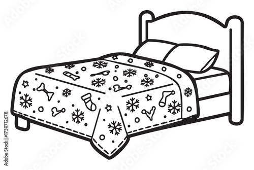 Cozy bed design with blanket featuring winter holiday patterns - stock vector