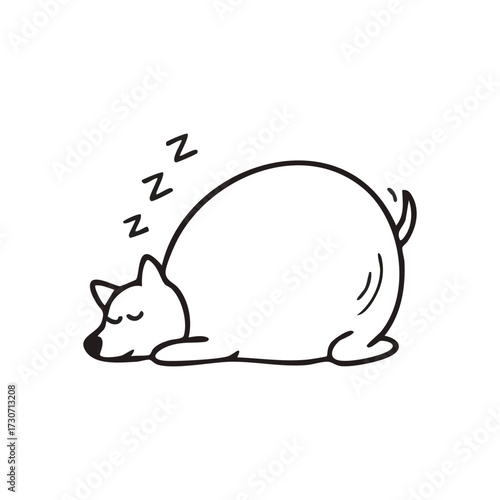 Chubby Pet Sleeping Doodle Art. A sweet domestic creature enjoys a profound rest. Its contented repose symbolizes peace, comfort, and the joy of idleness. Perfect for wellness and relaxation themes.