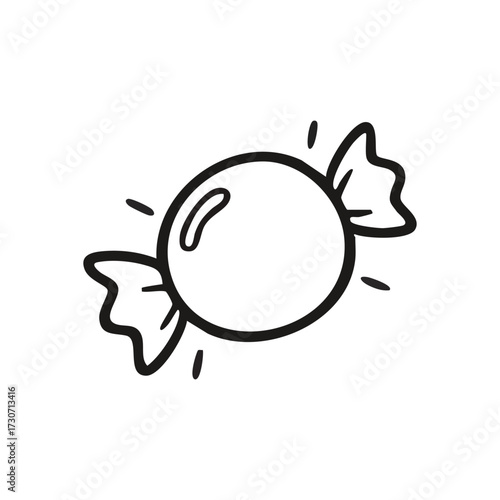 Cheerful Sweet Delight Drawing. A minimalist outline of an inviting wrapped bonbon. This clear graphic conveys feelings of pure enjoyment, youthful memories, and simple happiness.