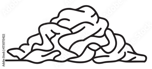 Minimalist black and white abstract line art of a fabric pile - stock vector