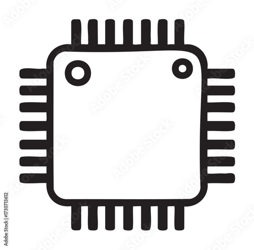 Hand-drawn microchip icon depicting simplified computer technology graphics - stock vector