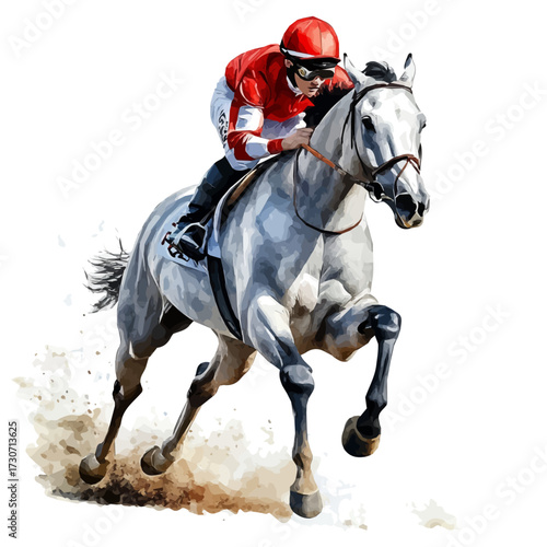 Mongolian Horse Racing, watercolor vector, isolated on a white background.