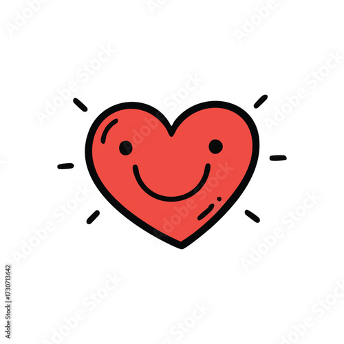 Happy Red Heart Illustration. A charming doodle featuring a content scarlet heart with a pleasant facial expression. It symbolizes universal warmth, compassion, and cheerfulness.