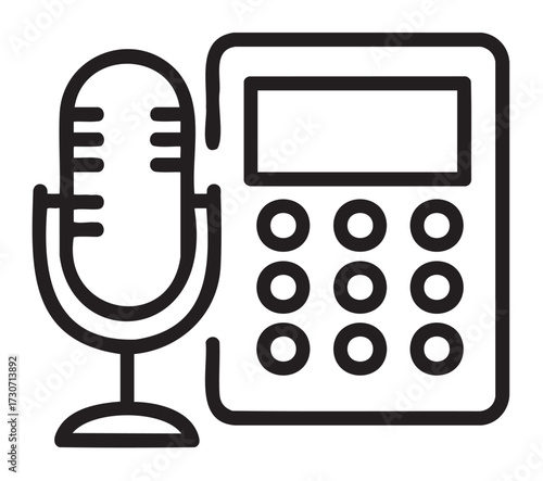 Microphone and calculator icon: communication and calculation tools - stock vector