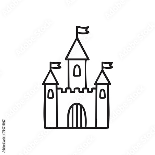 Fairytale Castle Sketch Illustration. A delightful line art depiction of a magical fortress, symbolizing childhood wonder, cherished dreams, and enchanting adventure. Ideal for creative designs.