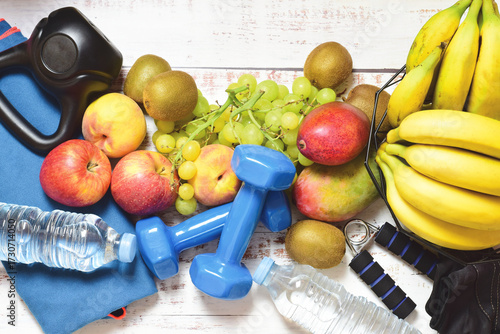 Healthy lifestyle, sports and good habits in general. Zenith view and copy spàce.	