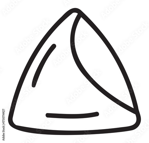 Outline drawing of a triangular onigiri rice ball with seaweed wrap - stock vector