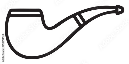 Black and white outline of a classic tobacco pipe on white background - stock vector