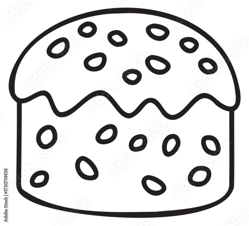 Black and white outline of decorated easter cake with sprinkles - stock vector