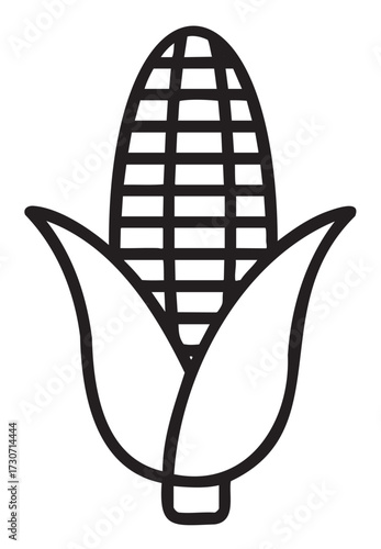 Black and white corn icon with husk outline on white background - stock vector