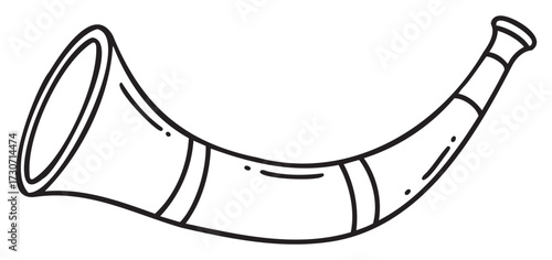 Traditional musical horn drawing with simple line art design - stock vector
