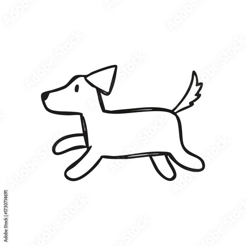 Playful Dog Running Outline. This minimalist illustration depicts a cheerful canine leaping with exuberance. Its simple sketch style conveys energy and a sense of freedom.