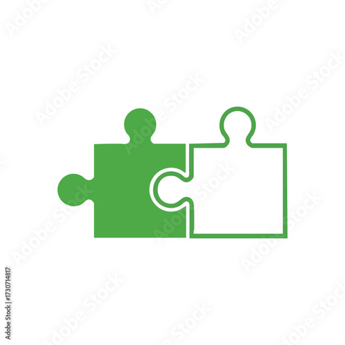 Connected Puzzle Pieces. Two interlocking components, one vibrant green and one clear outline, represent partnership, successful problem-solving, and seamless integration.