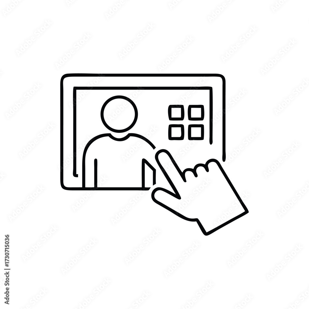 Fototapeta premium Hand touching screen with user profile and menu icons