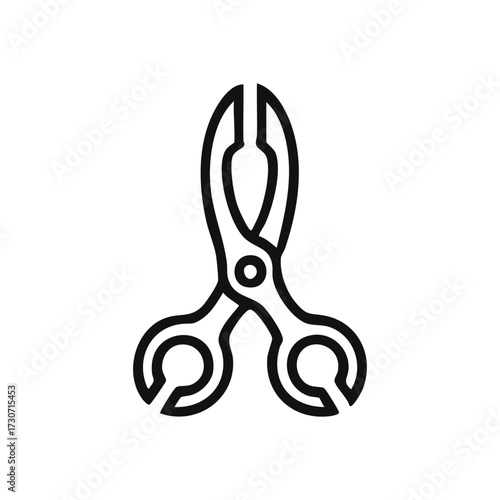 Modern Tongs Utensil Icon. A sleek implement for grasping small items, ideal for culinary arts or laboratory tasks. This graphic represents precision and controlled handling.