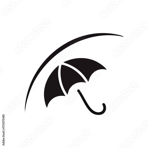 Umbrella Protection Safety Icon. Elegant graphic of a parasol beneath an arc, signifying shelter, comprehensive security, and defense against elements. Represents reliability.