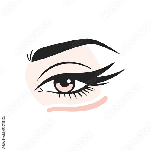 Fashionable Eye Makeup Art. Vector graphic of a stunning feminine gaze with elegant winged eyeliner and lush lashes. Represents vision, allure, and modern cosmetic trends.