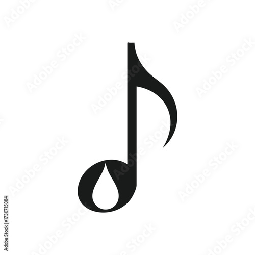 Melody Note with Water Drop Icon. A monochrome graphic presents a musical sign incorporating a tiny liquid bead. It conveys feelings of sentiment, profound emotion, or flowing composition.