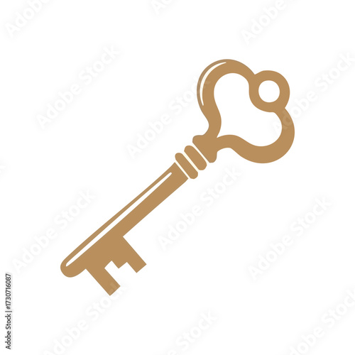Vintage Gold Key Symbol. Elegant, historic bronze access tool. Represents solutions, opportunities, secrets, discovery, and secure entry.