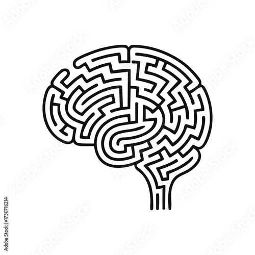 Brain Maze Puzzle. Intricate labyrinth design symbolizing complex human thought, intellect, challenges, and problem solving. Represents mind clarity and cognitive process.
