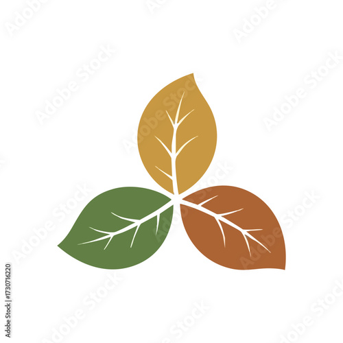 Three Seasonal Leaves Motif. This vibrant foliage represents nature's cycle and seasonal shifts. Green, golden, and earthy tones evoke growth, autumn, and renewal.