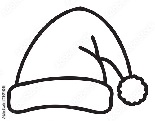 Simple black and white santa hat outline with pom pom - stock vector