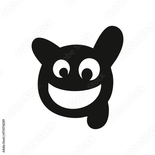 Cute Happy Smiling Character Icon. A delightful ebony figure beaming brightly with a wide grin and welcoming demeanor. This emblem conveys glee and an amicable spirit.
