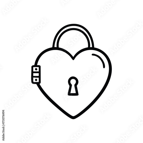 Love Lock Symbol Line Art. This elegant vector illustration features a secure heart-shaped padlock, embodying concepts of true affection, commitment, and valuable protection. Perfect for themes of.