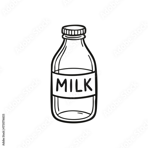 Traditional Milk Bottle Graphic. A simple, hand drawn outline of a dairy product vessel, symbolizing essential nutrition and classic, wholesome appeal.