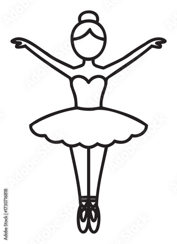 Simple outline of a female ballet dancer in a tutu with raised arms - stock vector