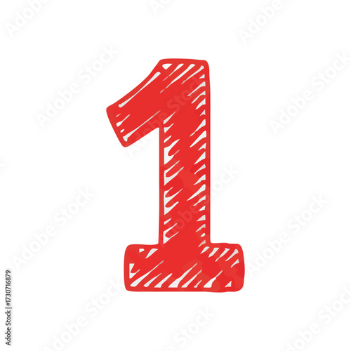 Vibrant Red Numeral One Sketch. This vivid scarlet digit, styled as a whimsical drawing, represents beginnings, paramount achievements, or unique identification. Perfect for projects seeking an.