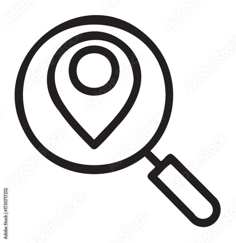 Magnifying glass over location pin icon - stock vector